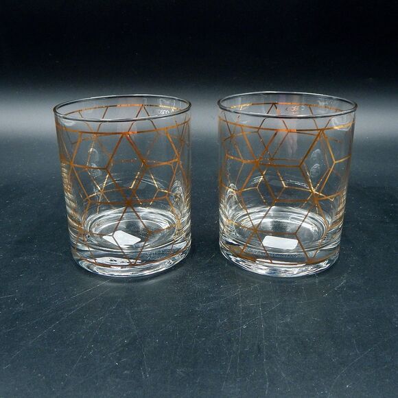 Crate & Barrel Jaxson Old Fashioned Rocks Glassware by Krosno Poland Gold Glass - Picture 3 of 5
